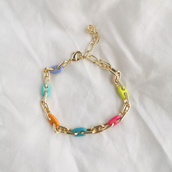 Kendra Scott Bailey Rainbow Multi Mix Gold Chain Bracelet - Picture 1 of 4